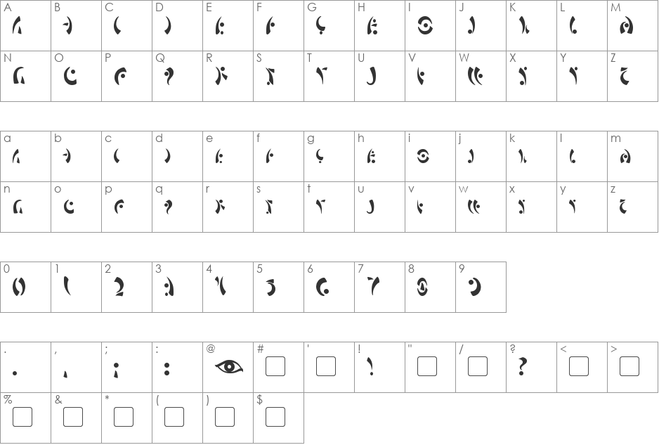 Mara's Eye font character map preview