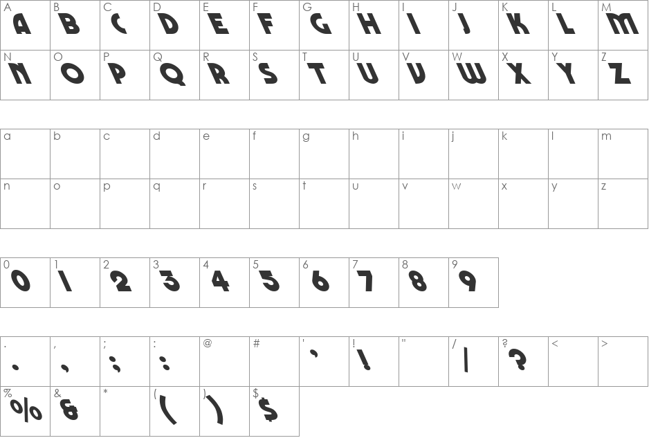 Marbolo-Lefty font character map preview