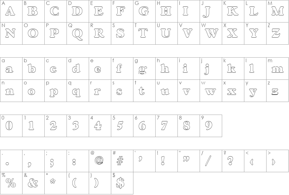 MarcBeckerOutline-Heavy font character map preview