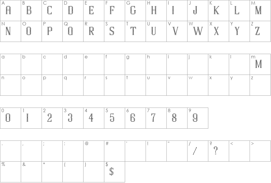 MarcelCaps font character map preview
