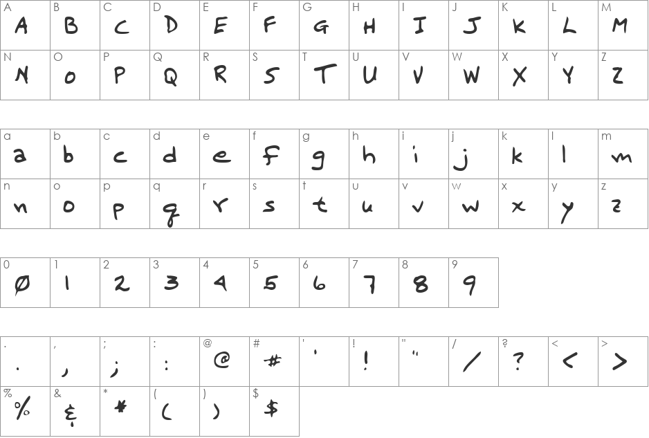 MarcelsHand font character map preview
