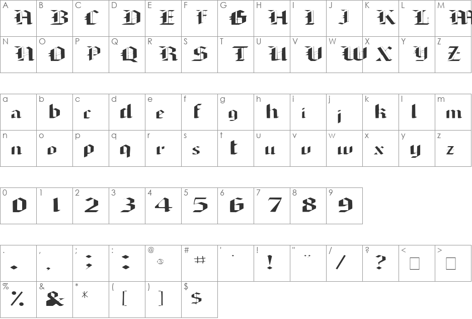 Marche font character map preview