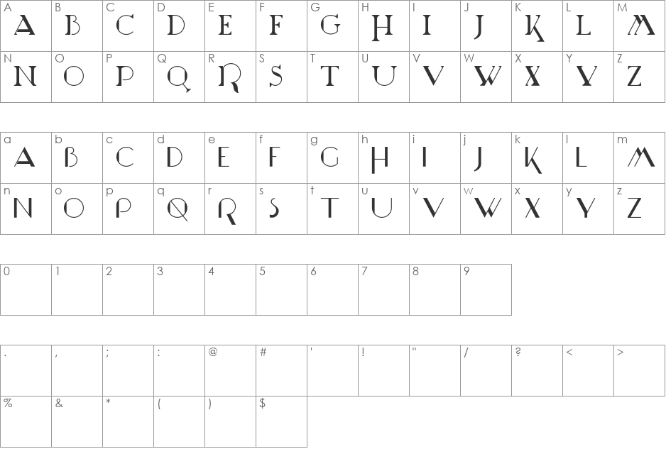 Marchesa font character map preview