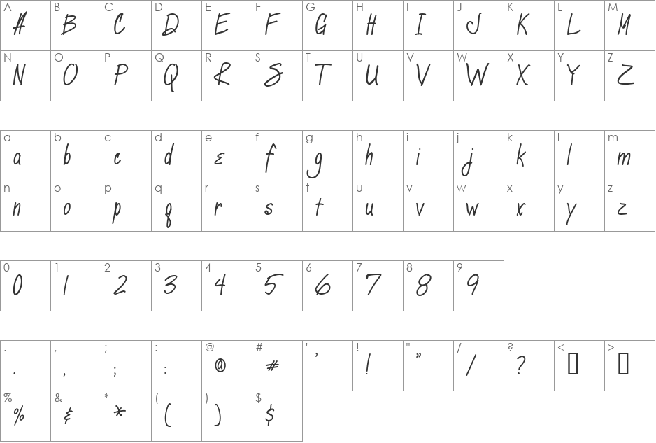 Marcie font character map preview