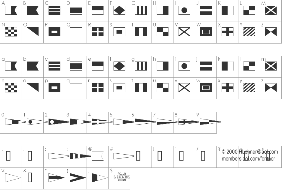 Maritime Flags font character map preview