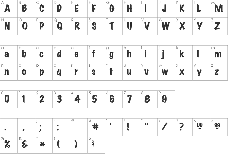 MarkerFeltWide-Plain font character map preview