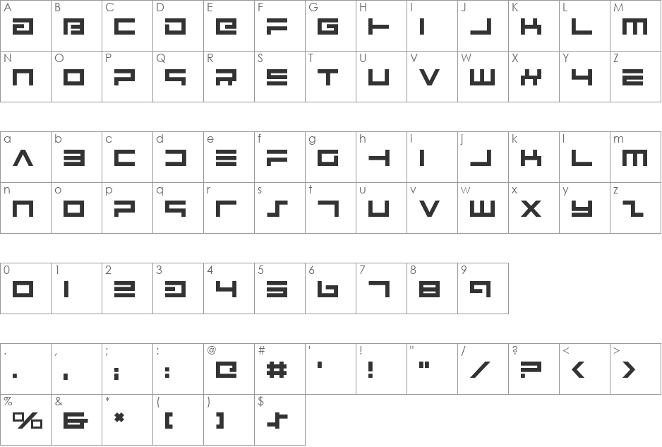 Avenger font character map preview