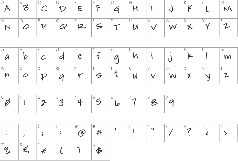 Marmalade Toast font character map preview
