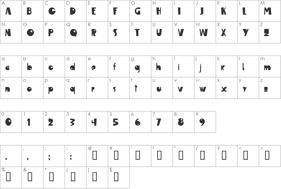 Maropawi Club font character map preview