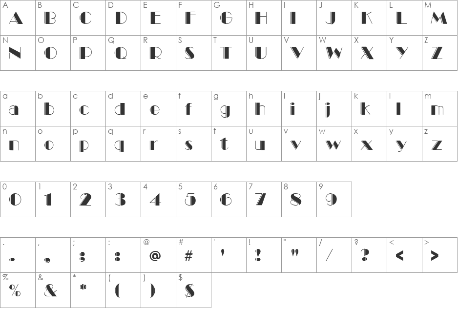 Marquee Engraved font character map preview