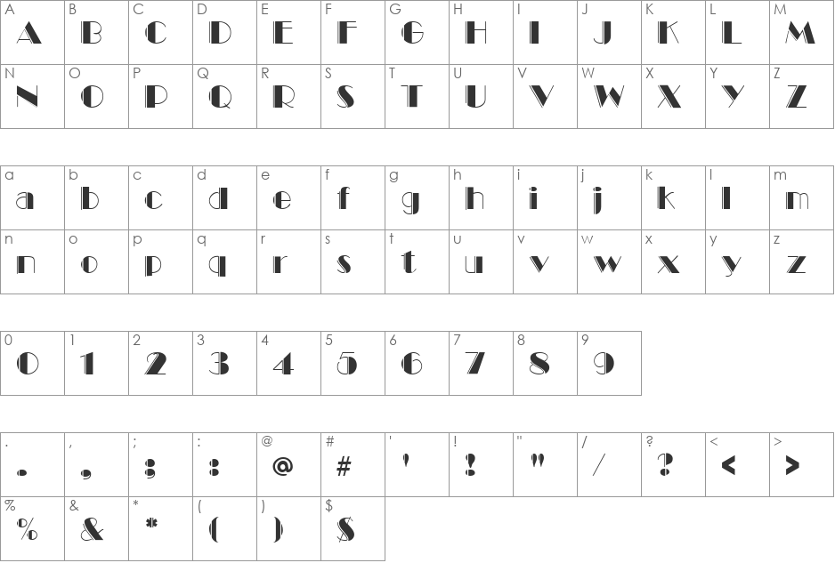 MarqueeEngraved font character map preview