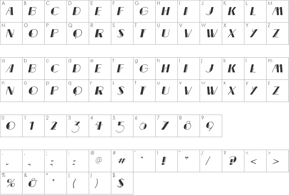 MarqueeMieux font character map preview