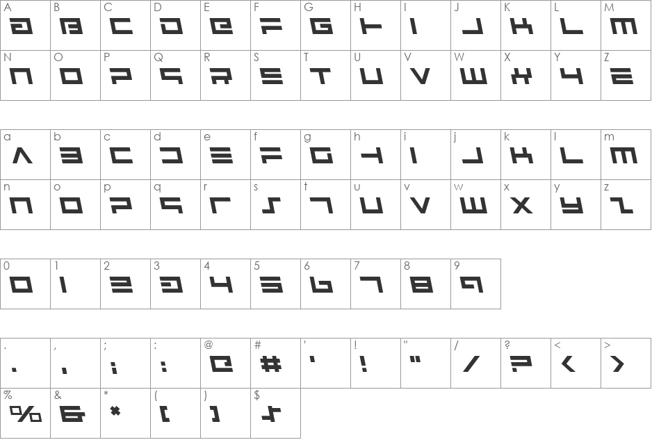 Avenger Leftalic font character map preview