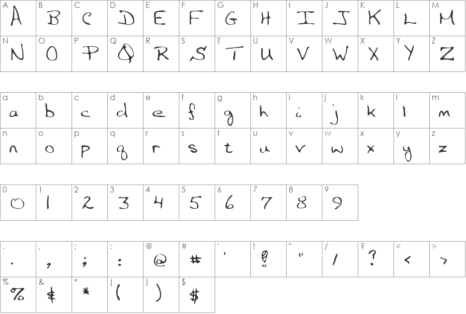 Marsett font character map preview