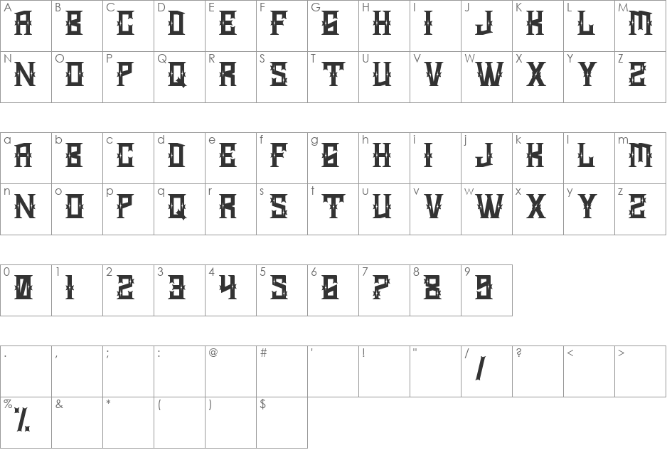 Marshal Risk font character map preview