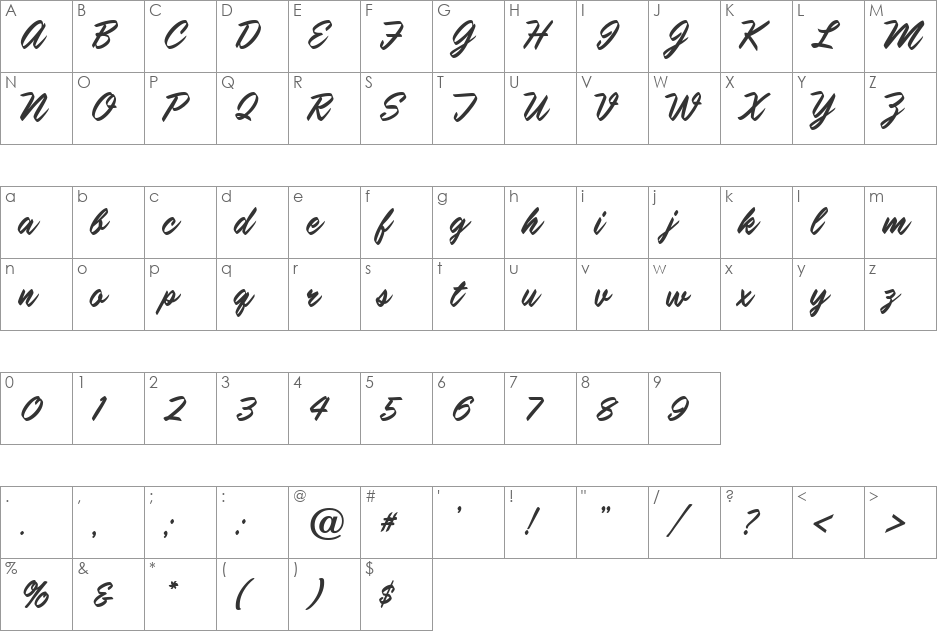MartiniJF font character map preview