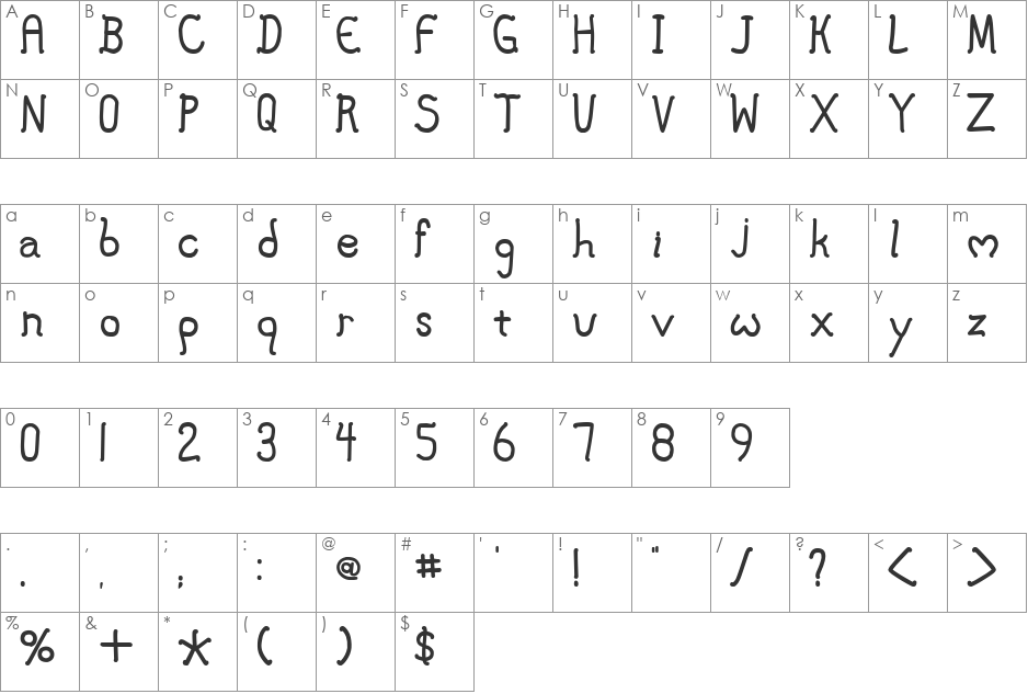 Mary Jane font character map preview