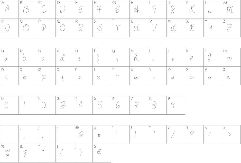 maryshandwriting font character map preview