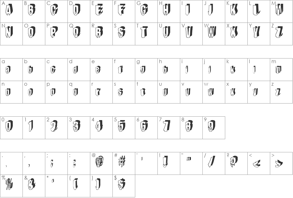 mashy DroopShadow font character map preview