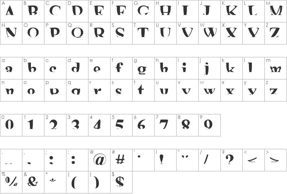 mashy Shona font character map preview