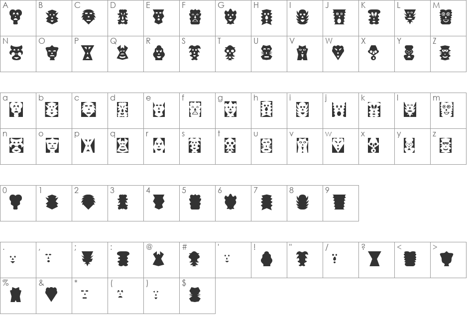 Maskalin font character map preview