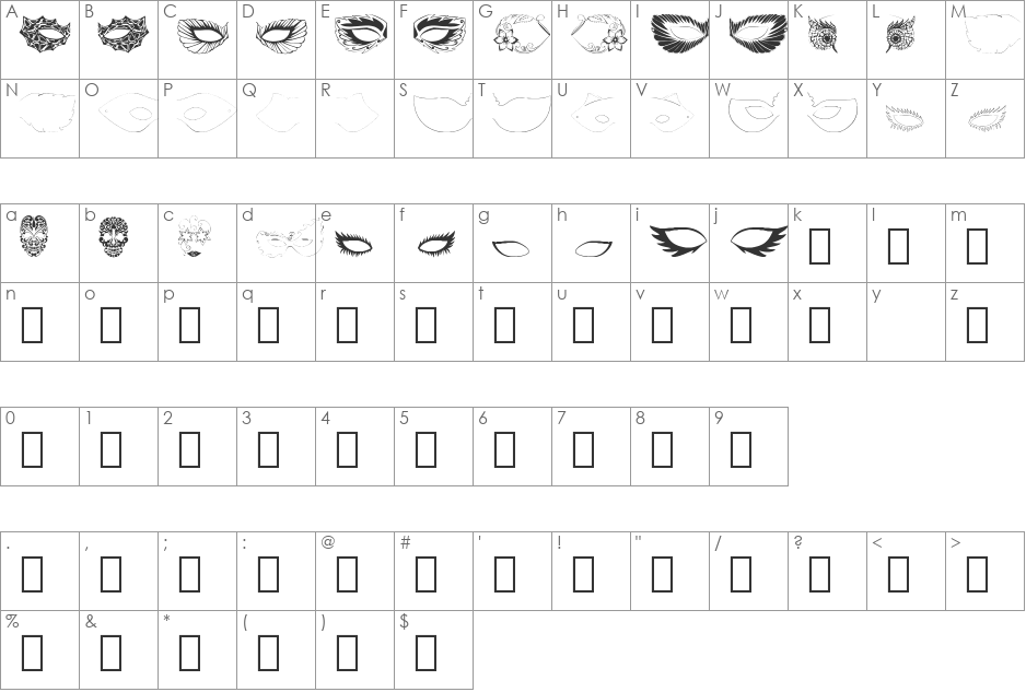 MaskbyEBO font character map preview