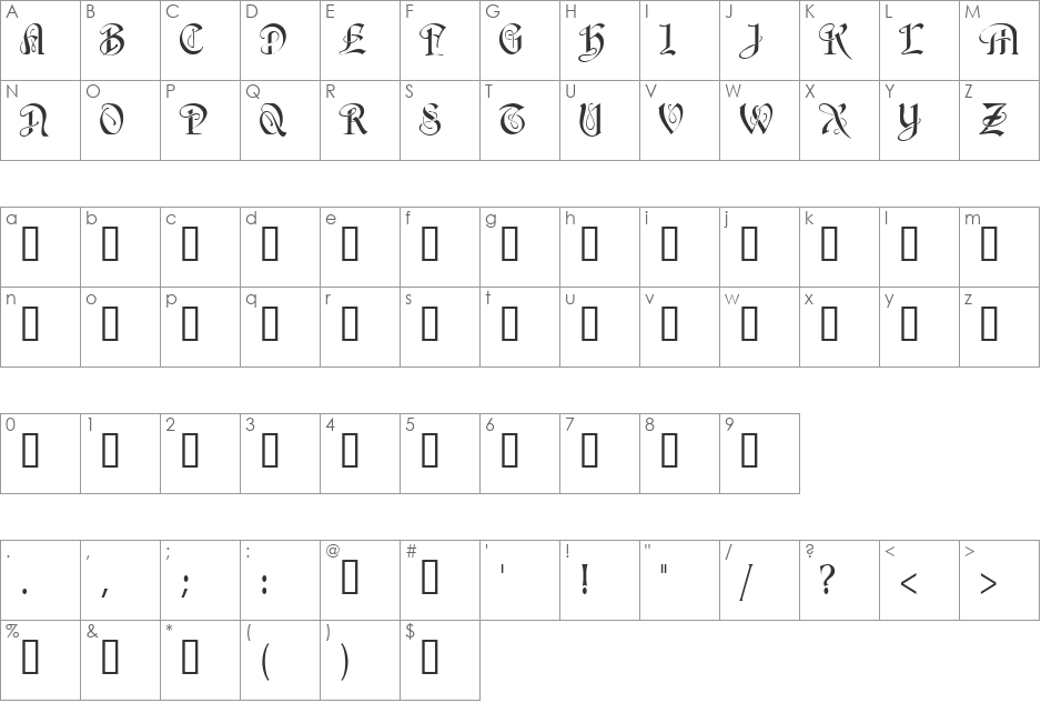 Averoigne font character map preview