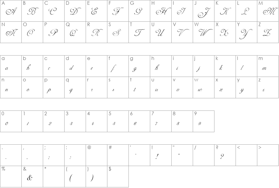 Massachusetts font character map preview