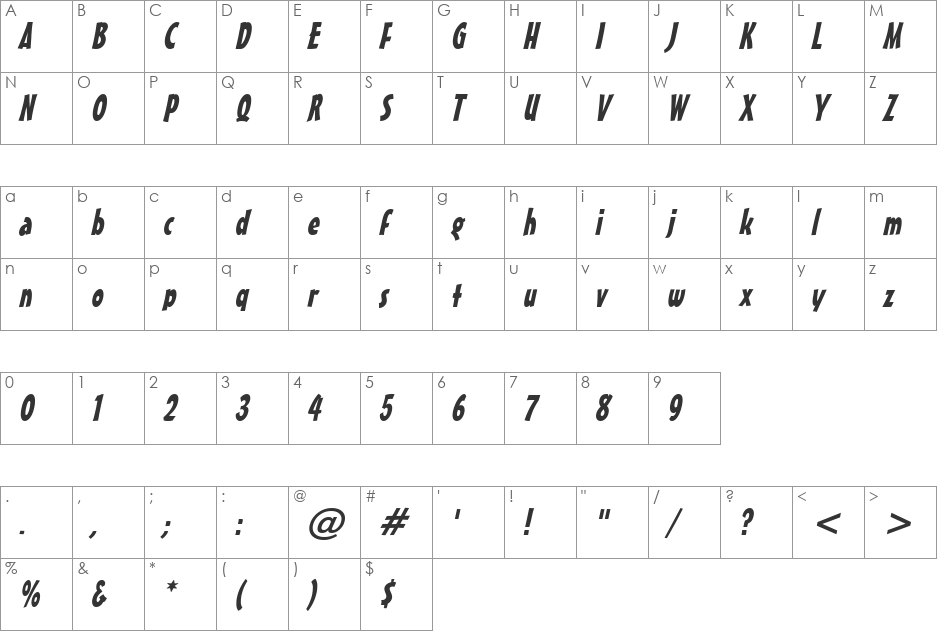 Massey font character map preview