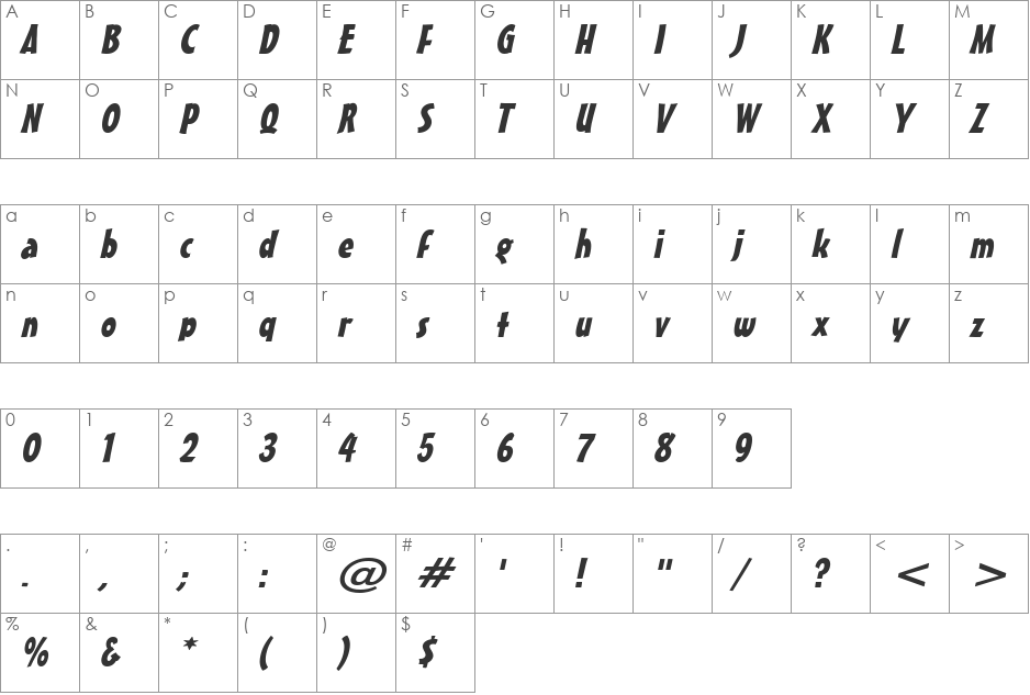 Massey-Extended font character map preview