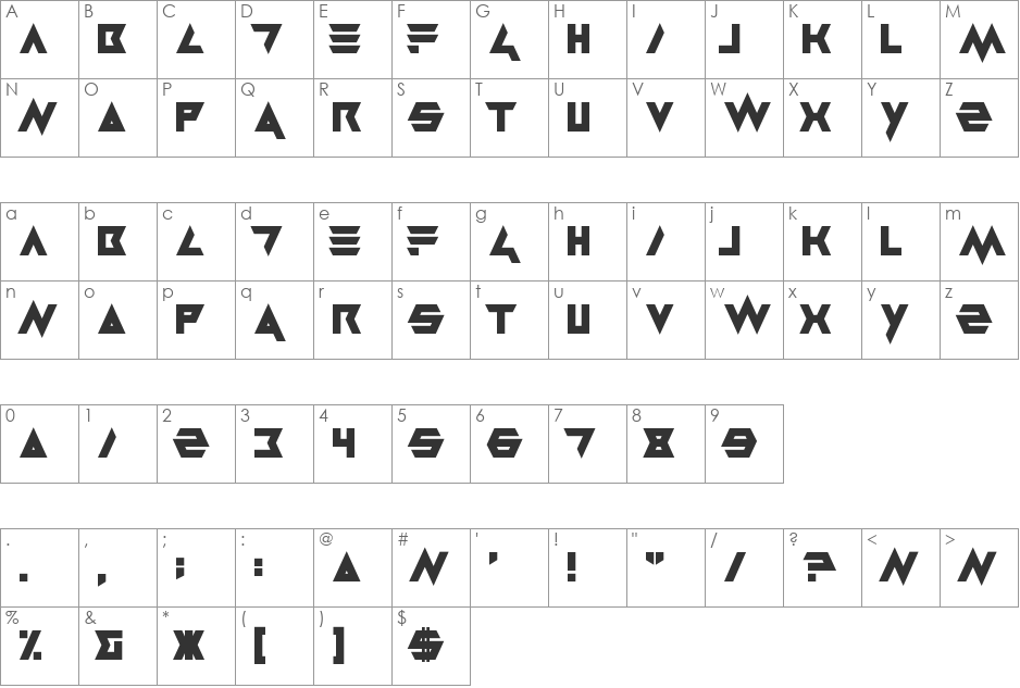 Masterblast font character map preview