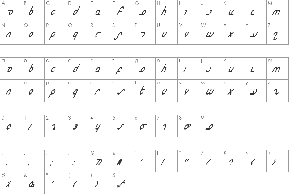 Masterdom Condensed Italic font character map preview