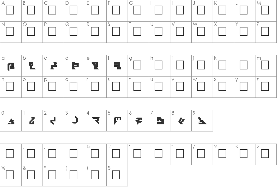 AVIAN/MYRMICAT numerals font character map preview