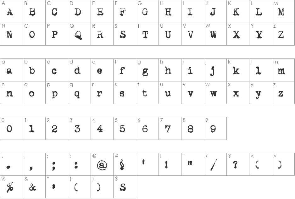 Maszyna Royal Dark font character map preview