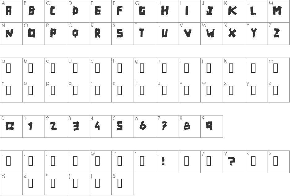 Matchbox font character map preview