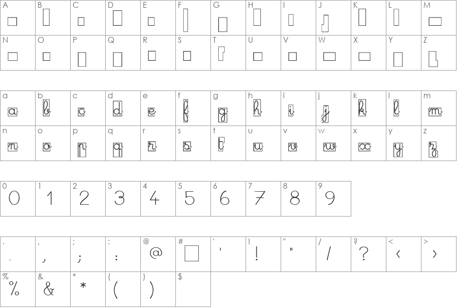 Maternellecolor cursive case font character map preview