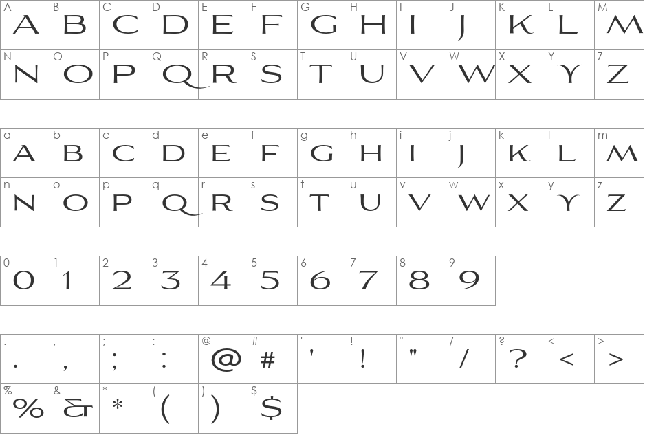 Aviano Flare Regular font character map preview