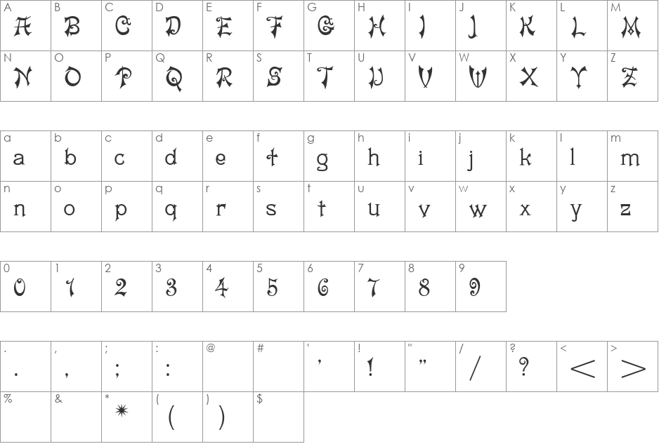 Matilda font character map preview