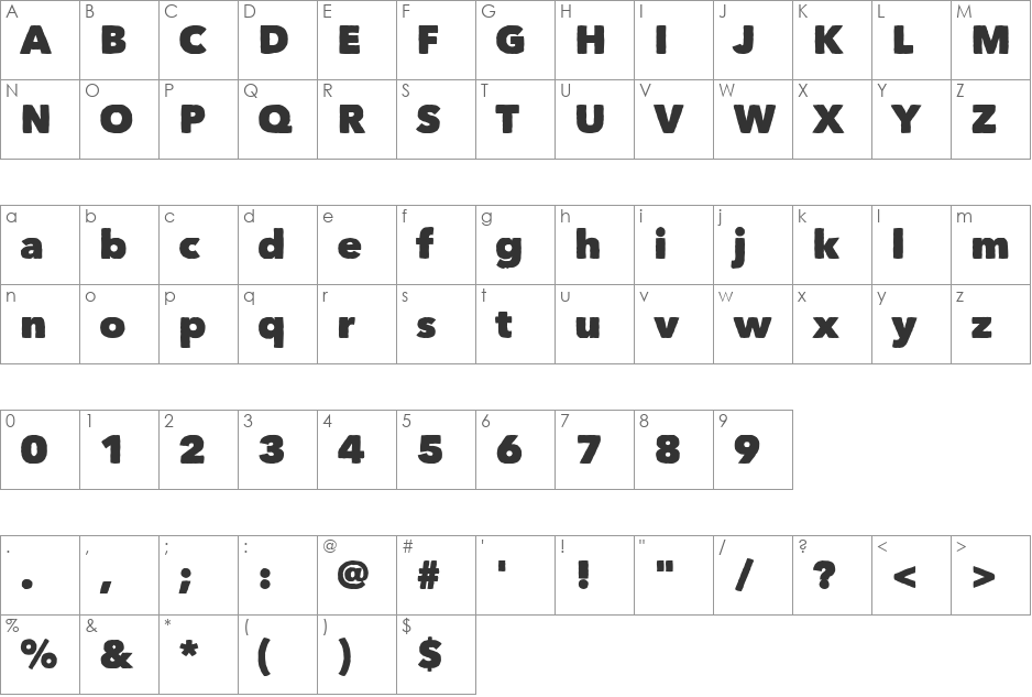 Matiz font character map preview