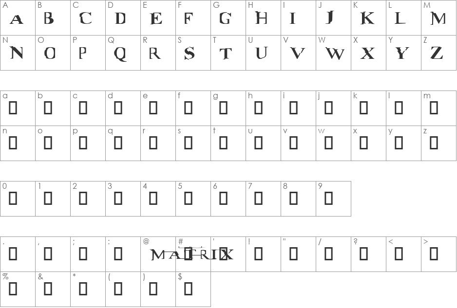 matrix font character map preview