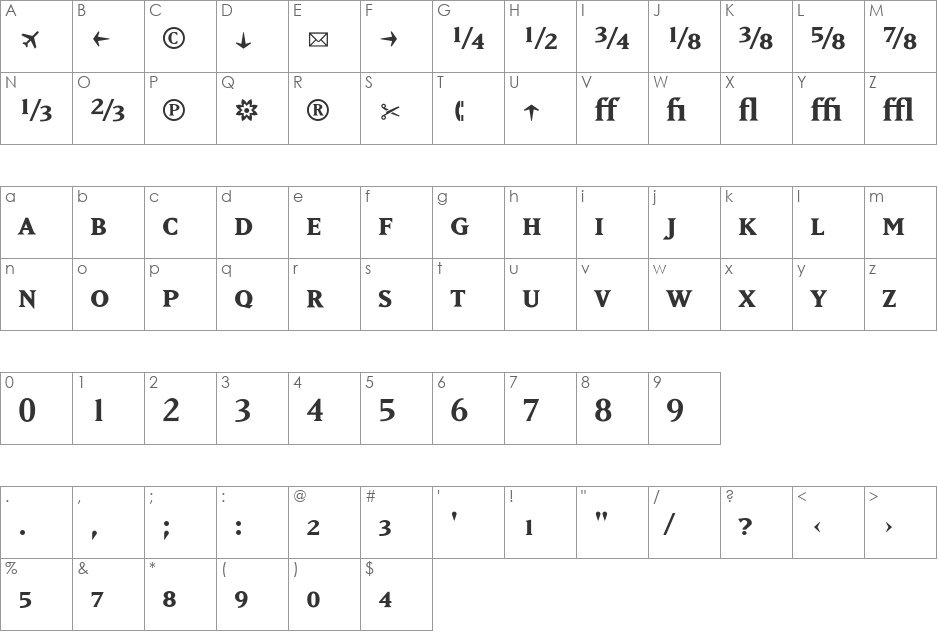 MatrixFractions font character map preview