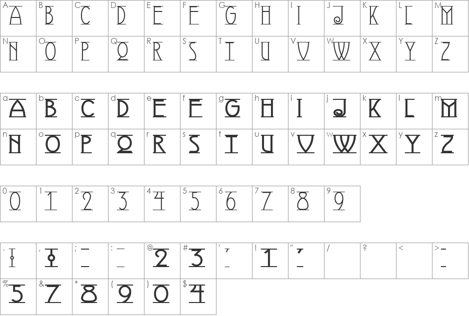 Avignon font character map preview