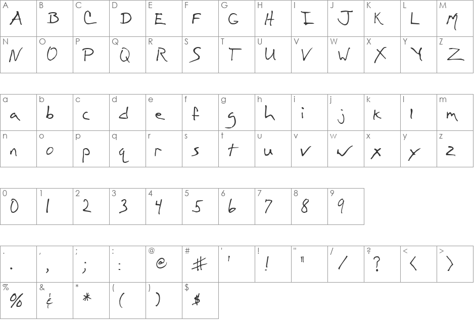 Matt's First Font font character map preview