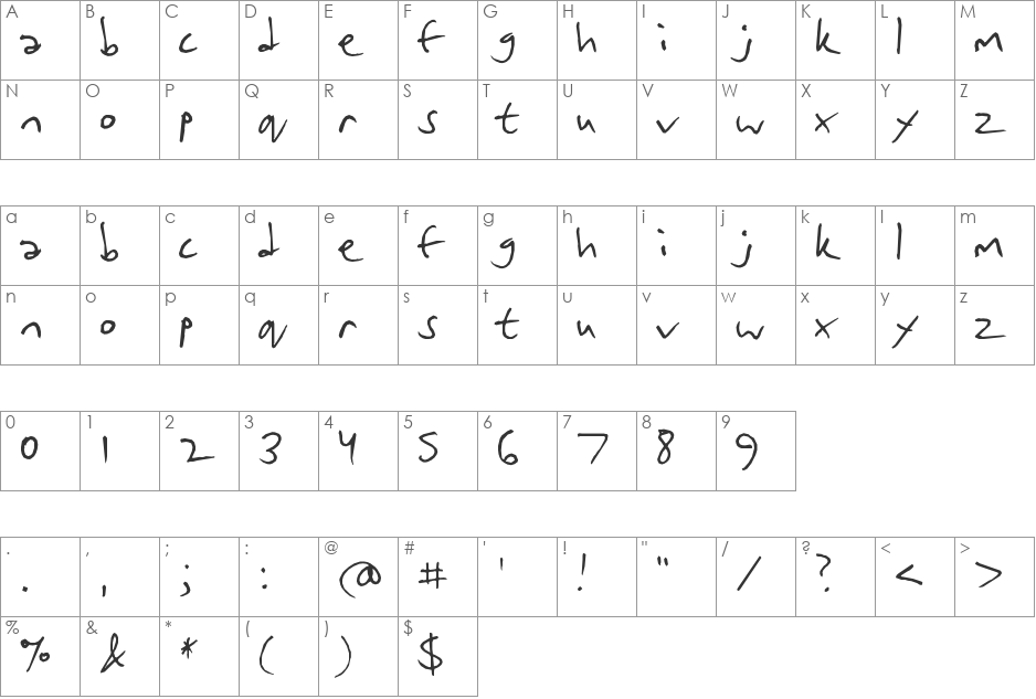 matt's handwriting font character map preview