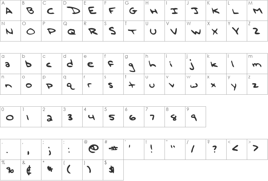 MattsHand font character map preview
