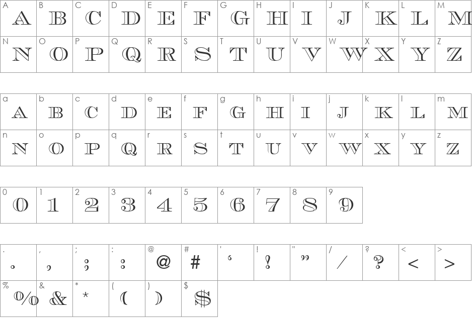 MauriceOutline DB font character map preview