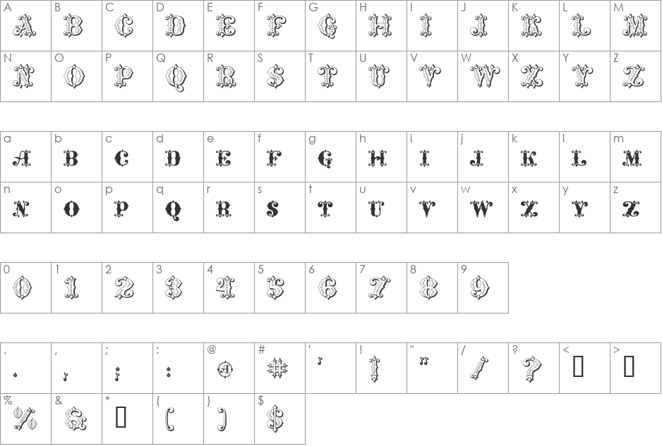 Maverick's Lucky Spades font character map preview