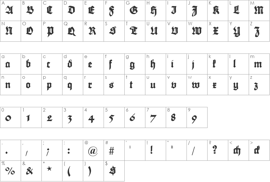 Maximilian font character map preview