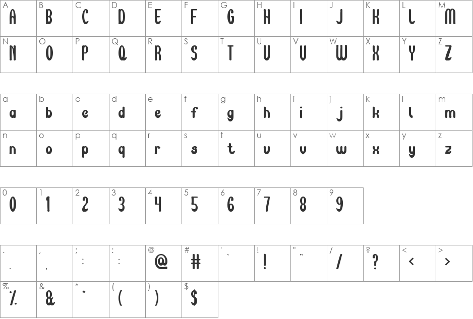 Maximum High Tension font character map preview