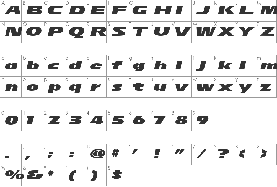 Maximum Line Speeder font character map preview
